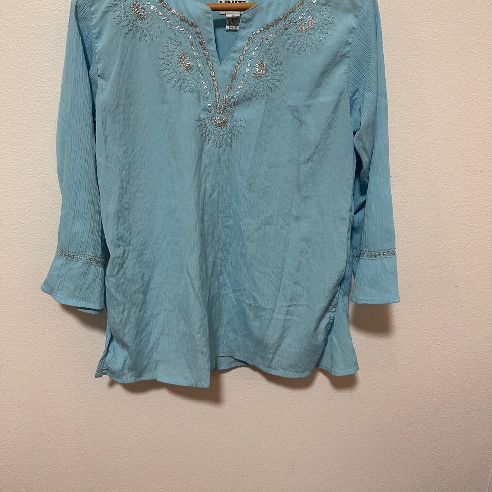 Talbots Sky Blue Tunic with Embroidery